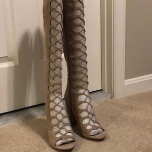 Lace up peep toe boots